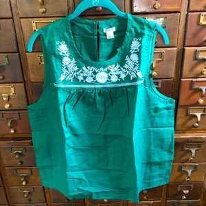 J. Crew Green White Embroidered Top Size 16